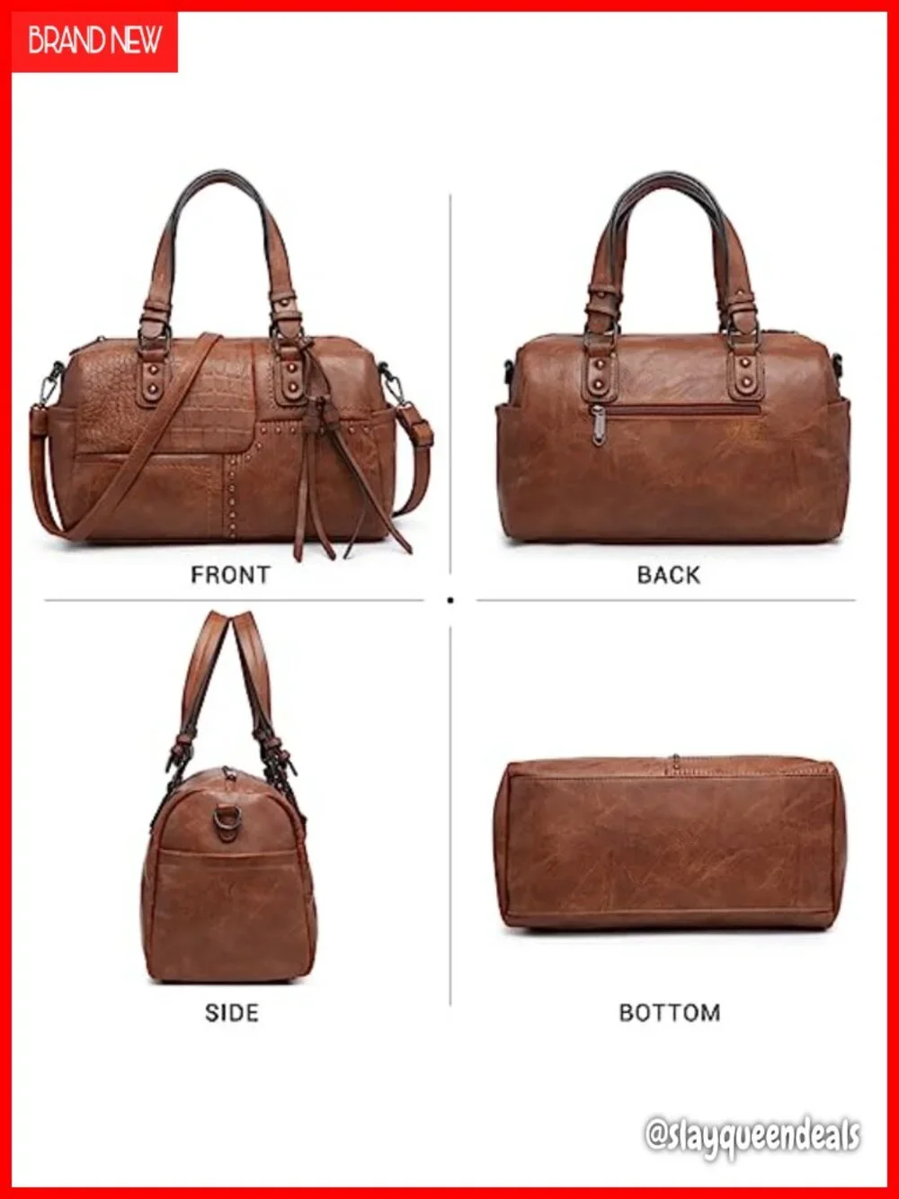 Vegan Leather Barrel Satchel Large Hobo Top Handle Work Tote Purse
